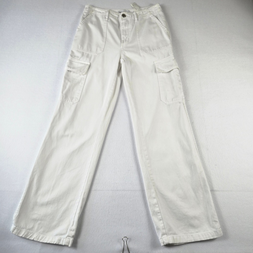 Zara Cargo Pants Women Size 4 White Wide Leg Utility Cotton Twill High Rise (B7)